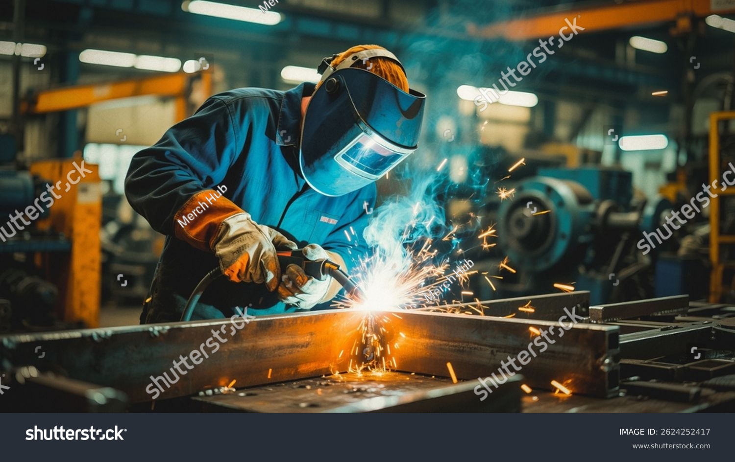stock photo a skilled welder meticulously works on a metal structure creating sparks and glowing lights in a 2624252417